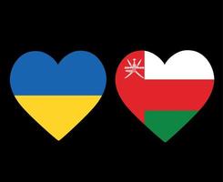 drapeaux de l'ukraine et de l'oman emblème national de l'europe et de l'asie icônes de coeur illustration vectorielle élément de conception abstraite vecteur
