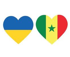 drapeaux de l'ukraine et du sénégal emblème national de l'europe et de l'afrique icônes de coeur illustration vectorielle élément de conception abstraite vecteur