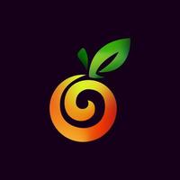 logo de fruits orange en spirale avec dégradé de couleur brillant vecteur