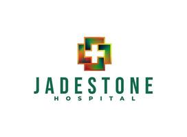logo de croix de jade ou de pierre émeraude coloré. logo de l'hôpital vecteur