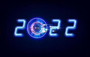 bonne année 2022 célébration avec horloge abstraite de lumière blanche sur fond de technologie futuriste, concept de compte à rebours, illustration vectorielle vecteur