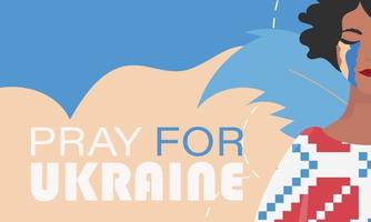 priez pour l'Ukraine. une fille rugit dans une chemise brodée sur fond de couleurs du drapeau ukrainien. affiche en faveur de l'ukraine. vecteur