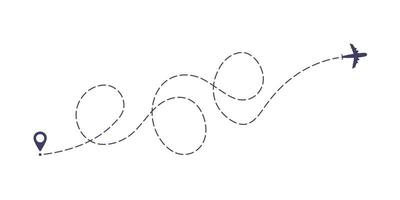 illustration de vecteur de conception de style plat de chemin de ligne pointillée d'avion isolé sur fond blanc.