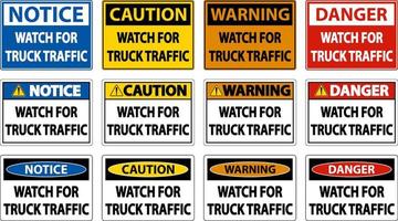 attention, regarder, camion, trafic, signe, blanc, fond vecteur