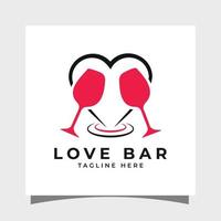 modèle de conception de logo de bar d'amour coeur et verre de vin vecteur