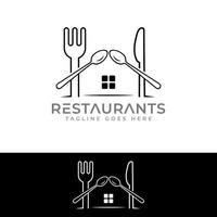 modèle de conception de logo de restaurant, maison de restaurant couteau fourchette cuillère vecteur