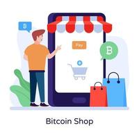 argent numérique, illustration plate à la mode de la boutique bitcoin vecteur