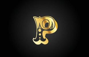 icône du logo de la lettre de l'alphabet en métal doré vintage p. modèle de conception créative pour entreprise ou entreprise vecteur