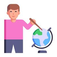 personne avec globe, icône plate du professeur de géographie vecteur