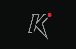 k création d'icône de logo de lettre alphabet noir et blanc avec point rouge. modèle créatif pour entreprise et entreprise vecteur
