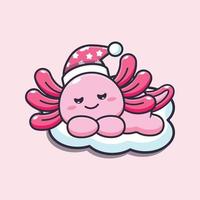 illustration de mascotte de dessin animé mignon axolotl endormi vecteur