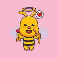 illustration de personnage de dessin animé de mascotte d'abeille mignonne à la saint valentin vecteur