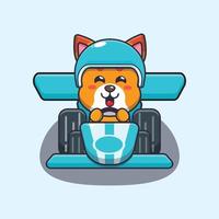 personnage de dessin animé de mascotte de chat mignon chevauchant une voiture de course vecteur