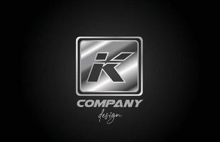 icône de logo de lettre de l'alphabet k en métal argenté avec un design carré. modèle créatif pour les entreprises et les entreprises vecteur