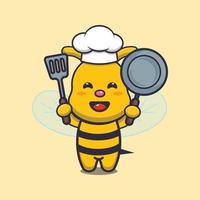 mignon, abeille, chef cuisinier, mascotte, dessin animé, caractère vecteur