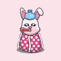 illustration de mascotte de dessin animé mignon lapin malade vecteur