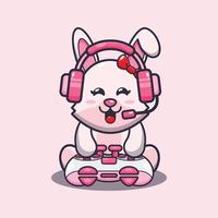 illustration de mascotte de dessin animé mignon lapin jouant au jeu vecteur