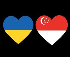drapeaux de l'ukraine et de singapour emblème national de l'europe et de l'asie icônes de coeur illustration vectorielle élément de conception abstraite vecteur