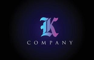 k conception d'alphabet de lettre bleu rose vintage. modèle d'icône de logo créatif pour entreprise et entreprise vecteur
