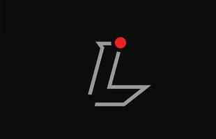 L'icône du logo de la lettre de l'alphabet noir et blanc avec un point rouge. modèle créatif pour entreprise et entreprise vecteur