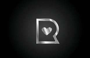 métal r amour coeur alphabet lettre icône logo design. modèle créatif pour entreprise ou entreprise vecteur