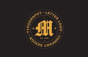 création d'icône de logo de lettre d'alphabet vintage jaune brun m. modèle créatif pour badge et étiquette vecteur