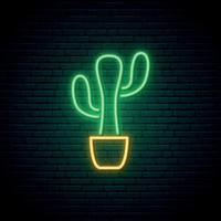 signe de cactus au néon. vecteur