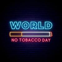 enseigne au néon de la journée mondiale sans tabac. vecteur