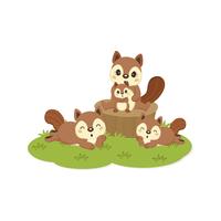 Caricature de famille d&#39;écureuil heureux. vecteur