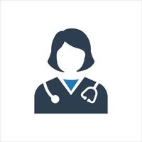 icône de femme médecin, symbole d'icône de femme médecin avec support en ligne portant un casque vecteur