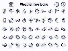 ensemble d'icônes vectorielles noires, isolées sur fond blanc. illustration plate sur un thème symboles et signes météorologiques. ligne, contour, trait vecteur