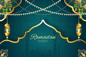 ramadan kareem fond islamique vert et or vecteur