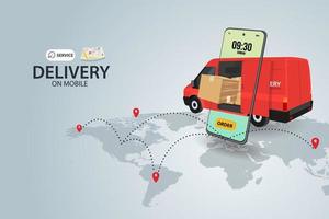 concept de service de livraison en ligne, suivi des commandes en ligne, logistique et livraison, sur vecteur mobile.
