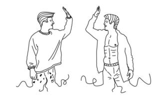 dessin au trait doodle illustration de personnes ayant un high five vecteur