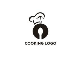 logo de l'icône du chapeau de chef avec assiettes et cuillère vecteur