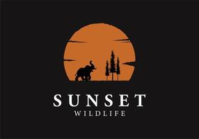 modèle de logo coucher de soleil silhouette éléphant faune vecteur