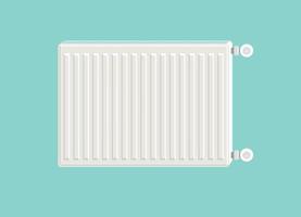 radiateur de chauffage. radiateur métallique pour systèmes de chauffage. style de conception moderne. radiateur de chauffage à panneaux en acier blanc réaliste sur fond bleu. dispositif d'illustration vecteur