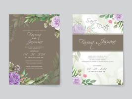 carte d'invitation de mariage de roses violettes romantiques vecteur