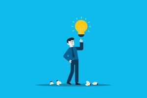 personnage d'homme d'affaires prospère tenant une ampoule. concept de grande idée. symbole d'inspiration commerciale. créativité pour aider à voir les opportunités d'affaires. vecteur