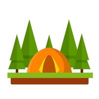 tente orange dans les bois. activité de plein air. camper et faire de la randonnée. vecteur