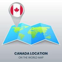 icône de localisation du canada sur la carte du monde, icône de broche ronde du canada vecteur