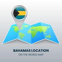 icône de localisation des bahamas sur la carte du monde, icône de broche ronde des bahamas vecteur