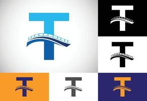 alphabet de lettre monogramme t initial avec signe de pont. modèle de conception de logo de pont abstrait. logo vectoriel moderne pour l'entreprise de construction et l'identité de l'entreprise.