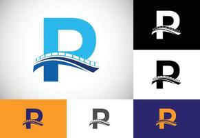 alphabet de lettre de monogramme p initial avec signe de pont. modèle de conception de logo de pont abstrait. logo vectoriel moderne pour l'entreprise de construction et l'identité de l'entreprise.