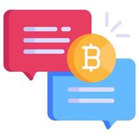 icône plate de crypto chat, bulles de message avec bitcoin vecteur