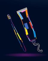 tube abstrait de dentifrice et brosse à dents de peintures multicolores. dessin coloré. illustration vectorielle de peintures vecteur