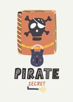 Serrure et clé de crâne de livre secret de pirate vecteur