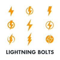 Signes vectoriels éclair, icônes isolés sur blanc vecteur