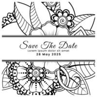 réservez la date avec la fleur de mehndi. décoration en ornement oriental ethnique, doodle.