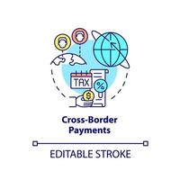 icône de concept de paiements transfrontaliers. illustration de la ligne mince de l'idée abstraite de l'avantage de la crypto-monnaie. transferts à l'étranger. dessin de contour isolé. trait modifiable. arial, myriade de polices pro-gras utilisées vecteur